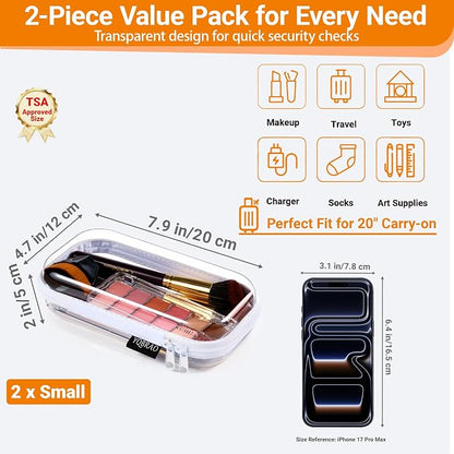 YQBRAO Clear Hard Shell Organizer Set, 2-Pack, White | Two small rigid PET organizers for cosmetics, travel accessories, cables, personal items and everyday organization - Image 4
