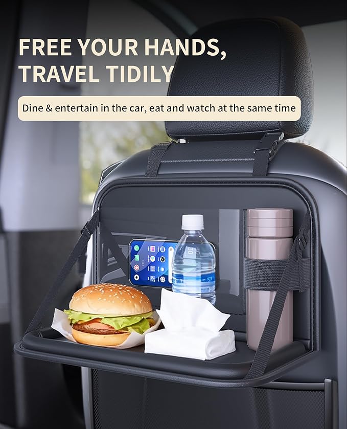 Backseat Car Organizer with Foldable Tray & Tablet Holder | Easy to install, durable & easy to clean, space-saving, ideal for rear passengers and kids, for road trip dining and working - Image 4