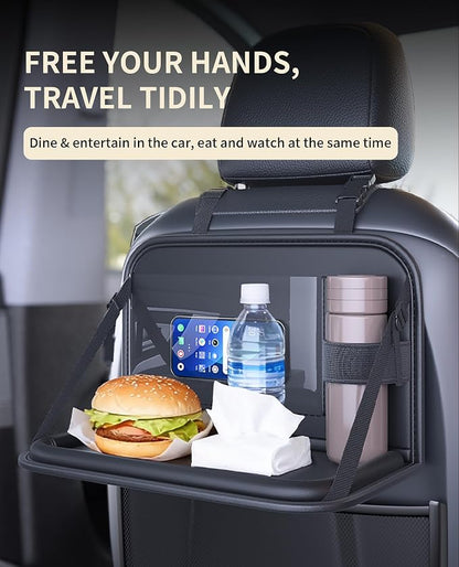 Backseat Car Organizer with Foldable Tray & Tablet Holder | Easy to install, durable & easy to clean, space-saving, ideal for rear passengers and kids, for road trip dining and working - Image 4