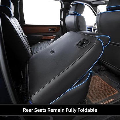 EKR Ram 1500 Seat Covers Custom Fit for (Crew Cab) RAM 1500 Laramie/Limited/Longhorn/Rebel 2019-2026 &Big Horn 2026,Waterproof Car Seat Cover for Trucks Full Set-Faux Leather(Black with Blue Piping) - Image 8