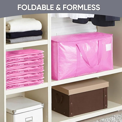 TICONN 4 Pack Extra Large Moving Bags Heavy Duty with Zippers & Carrying Handles, Durable Storage Bags Moving Boxes for Closet Organizers and Storage (4 Pack, Pink) - Image 7