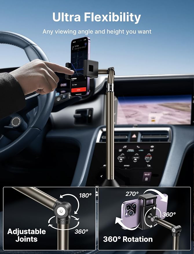 JSAUX Car Cup Holder Phone Mount, Metal Long Arm, Adjustable Base | Sturdy Metal Arm, Adjustable Height and Angle, Secure Phone Grip, Fits 2.17-4.33 in Car Cup Holders - Image 3