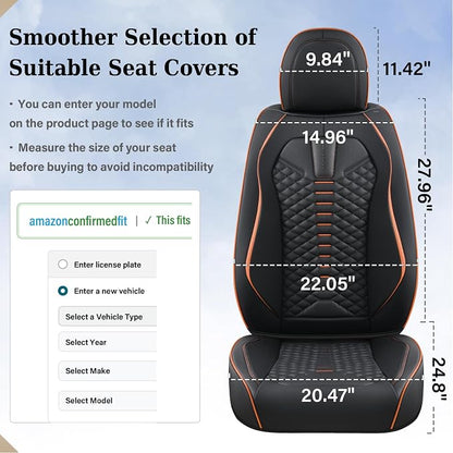 Coverado Leather Seat Covers, Car Seat Covers Full Set, Nappa Leather Seat Covers for Cars, Car Seat Protectors Waterproof, 5 Seats Black&Orange Automotive Seat Covers Fit for Most Cars Trucks - Image 8
