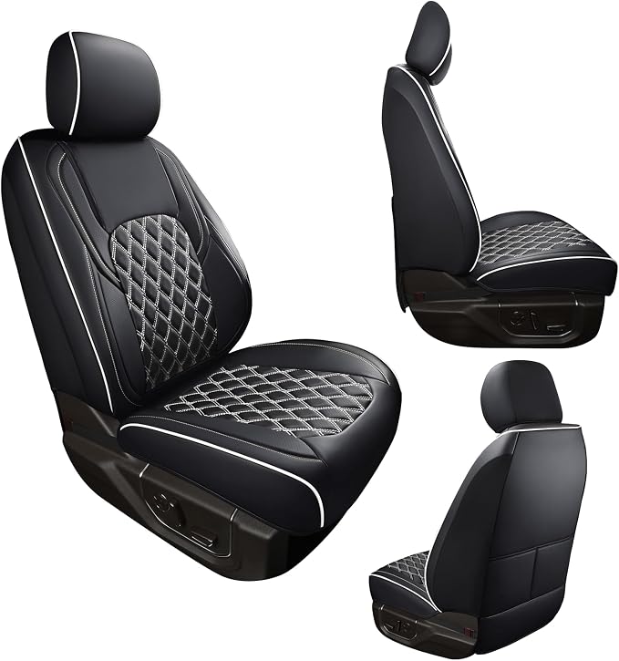 Huidasource Tacoma Front Car Seat Covers, Leather Seat Cushion Cover Fit for 3rd Gen Toyota Tacoma 2016-2023 Double&Crew Cab SR,SR5, Limited,TRD Pro, TRD Sport, TRD Off-Road(Front Pair/Black&White) - Image 9