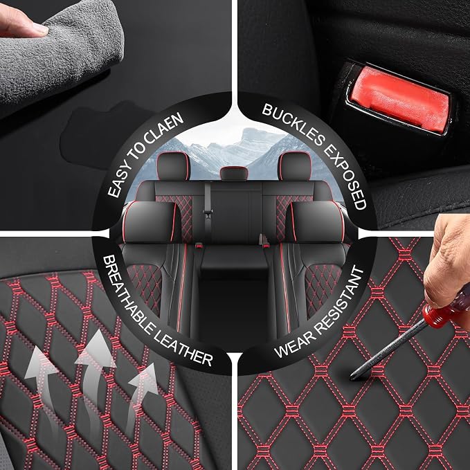 Seat Covers for Silverado/Sierra| Waterproof Leather Pickup Truck Custom Seatcovers Full Set for Chevy Silverado GMC Sierra 2014-2018 1500, 2015-2019 2500HD 3500HD Crew Double Extended Cab - Image 6