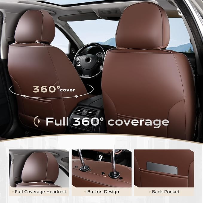 Coverado Car Seat Covers Full Set 5 Pieces, Luxury Nappa Leather Seat Covers Universal Fit Waterproof Non-Slip Breathable Front & Back Automotive Seat Protectors for Cars, SUVs, Trucks - Image 7
