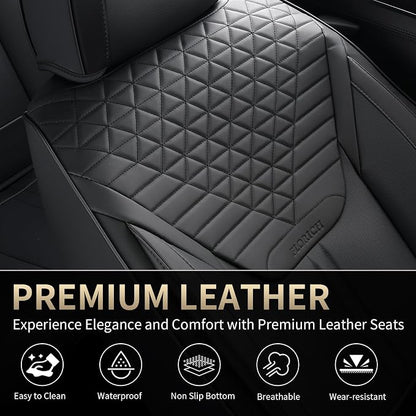 Car Seat Covers for Front Seats, Universal Seat Cushion 2 Seats, Car Seat Protector Waterproof, Premium Leather Automotive Seat Covers for Most Cars, Sedans, SUVs, and Trucks-Black - Image 4