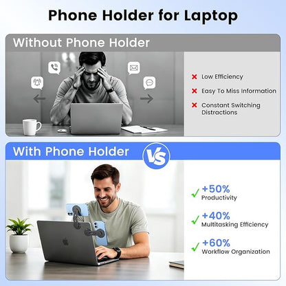 Magnetic 2PC Phone Holder for Laptop, MagSafe Laptop Phone Mount for iPhone 17/16/15/14/13/12 & All Phones, 180°Adjustable Phone Side Mount for Monitors for Tesla 3/Y - Image 4