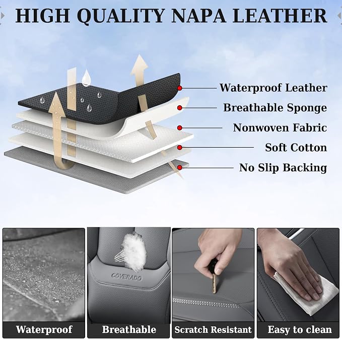 Coverado Car Seat Covers, Seat Covers for Cars, Waterproof Leather Auto Seat Protectors, Leather Car Seat Cushion, Car Interiors Accessories Universal Fit for Most Cars - Image 6