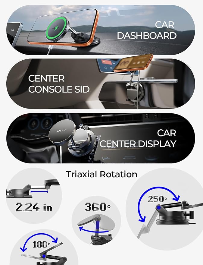 LISEN for 15W Magsafe Car Mount Charger 2 Pack, Magnetic Phone Holders for Your Car, Magnetic Wireless Car Charger, Suction Phone Mount for Car Accessories for iPhone 17 Pro Max 16 15 14 13 12 - Image 6