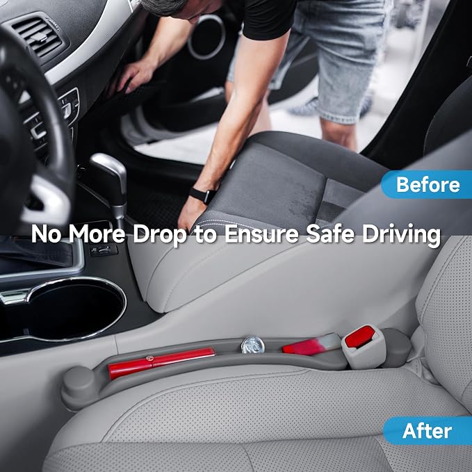 Givifive Car Seat Gap Filler Organizer 2Pack Soft Foam 3IN1 Multifunctional | Seat Side Gap Filler Strip with Slot & Hook Universal Fit Car SUV Truck Fill The Gap Between Seat & Console (Narrow Gray) - Image 2