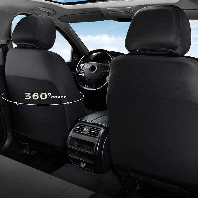 Coverado Automotive Seat Covers Full Set, Luxury Car Seat Covers, Leather Seat Covers, Mesh Design, Black Driver Seat Protectors, Universal Fit for SUVs, Trucks, Sedans - Image 6