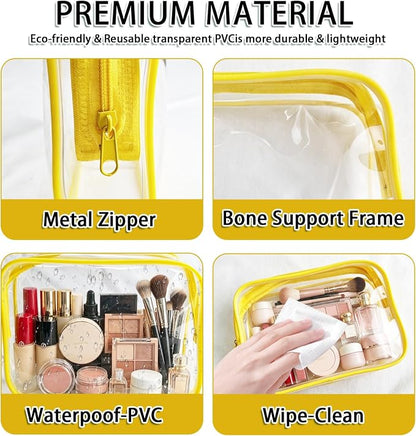 18 Pieces Small Clear Makeup Bags Bulk, TSA Approved Toiletry Bag Clear Cosmetic Pouch with Zipper, Waterproof Vinyl Plastic Organizer Case for for Women Carry-on Travel Essentials (Yellow Small) - Image 3
