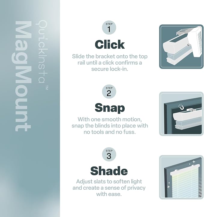 REGAL estate Strong Hold Magnetic Door Mini Blinds, White, 25 x 72 in | No-drill installation, Ideal for offices, kitchens, and magnetic steel entry doors, Light filtering, Cordless 1 in slats - Image 6