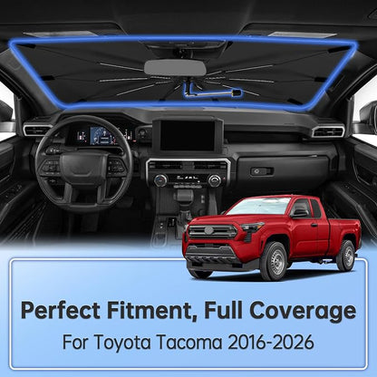 Windshield Sun Shade Umbrella for Toyota Tacoma 2016-2026 Front Window | Foldable Car Sunshade, 360 Rotation Automotive Interior UV Protection for Outdoor Parking, Keep Car Cool - Image 2