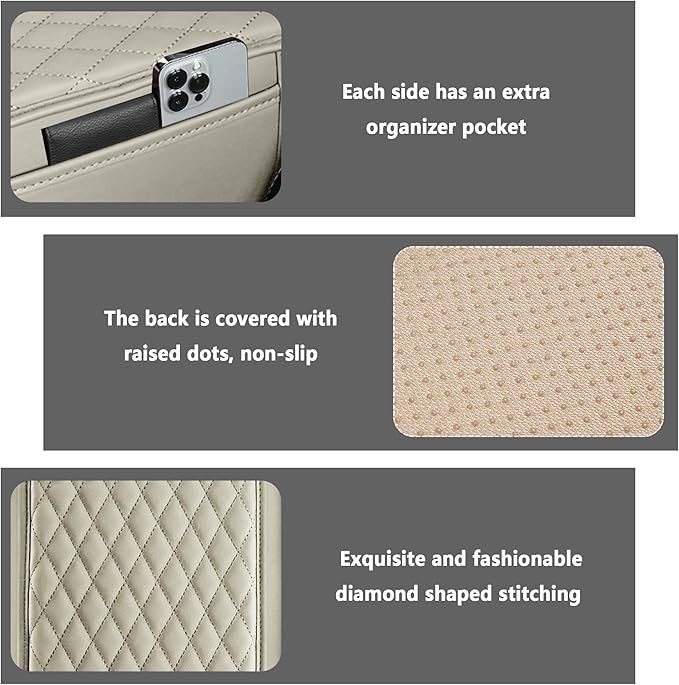 Stacool Upgraded Car Center Console Cover,Microfiber Leather Car Armrest Cover Cushion with 2 Storage Bags,Universal Car Armrest Storage Box (Light Beige) - Image 3