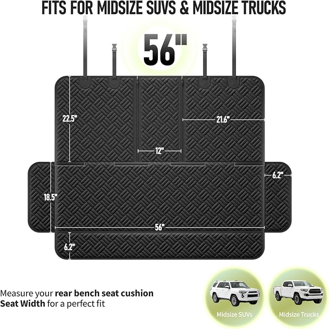 Dog Car Seat Cover for Back Seat, Waterproof 600D Oxford Protector | Non Slip Scratch Resistant Bench Cover, Easy to Clean, Fits Midsize SUVs/Trucks, 56 Inch, for Travel and Daily Use - Image 2