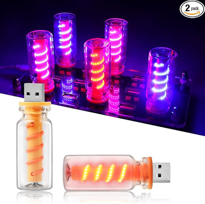 2PCS [Retro Playful Style] USB Lights for Car, Touch Adjustment Lights, Plug in USB Car Interior Ambient Light, Mini Spiral LED USB Night Light for Camping, Christmas Decoration, Party (Red) by GSOWO