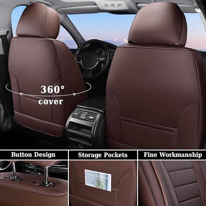 Coverado Car Seat Covers Front, Seat Covers for Cars, Waterproof 2-Pack Car Seat Cushions, Leather Carseat Seat Protectors, Universal Seat Covers Fit for Most Sedans SUV Pick-up Trucks(Brown) - Image 2
