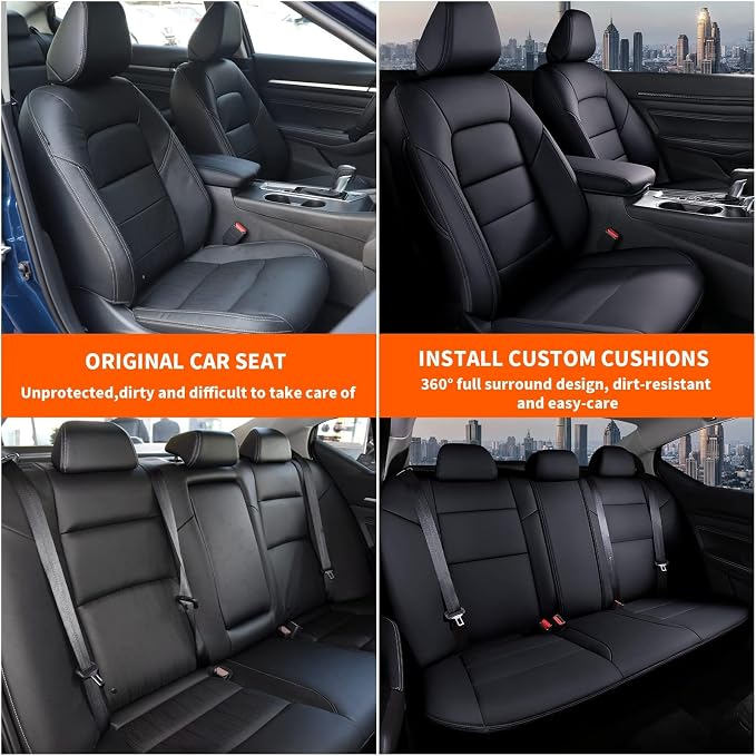 Seat Cover for Nissan Altima 2019 2020 2021 2022 2023 2024 2025 | (S SV SR Platinum ) Customized Fit Full Set Faux Leather Seats Cover Black - Image 7