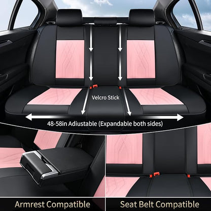 FLORICH Leather Cars Seat Covers Full Set Pink Car Seat Covers Front and Rear Seat Covers for Car Waterproof Vehicle Seat Interior Cover Universal Fit for Most Car Truck SUV, Black&Pink - Image 4