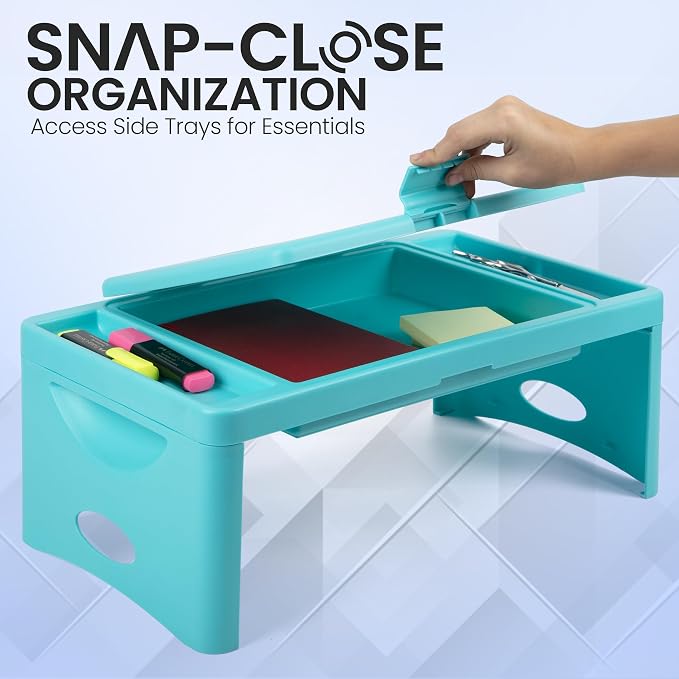Loddie Doddie Foldable Lap Desk for Adults, Bed Tray, Teal Blue, 9.75"x12" | Portable Desk, Car Seat Tray for Road Trips, Storage Pocket, Lap Desk Kids, Folding Desk Bed Table - Image 5