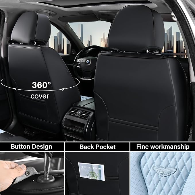 Coverado Car Seat Covers, Seat Covers Front Seats, Blue Car Seat Cover, Waterproof Car Seat Covers, Car Seat Cushion, Front Leather Seat Protector Fit for Most Cars - Image 3