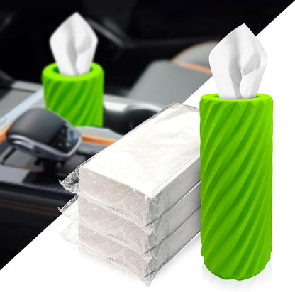 Car Tissue Holder, Refillable Round Cylinder with 3 Tissue Packs, Universal Fit for Vehicle Cup Holder, Home & Office, Car Accessories Interior (Green) by Unknown
