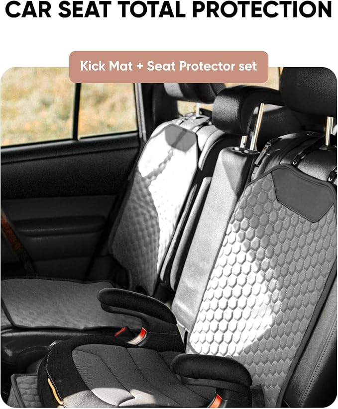 Set Seat Back Organizer & Car Seat Protector Hexy Waterproof & Non-Slip Protector for Child Car Cushion for Leather and Fabric Seats (Gray Set 2) - Image 3