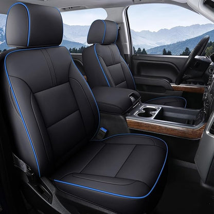 Coverado Chevy Silverado Seat Covers, Faux Leather Seat Covers Fit for Chevy Silverado GMC Sierra 2007-2026 1500, 2015-2026 2500HD 3500HD Crew Double Extended Cab (Front,Blueline) by COVERADOAUTO