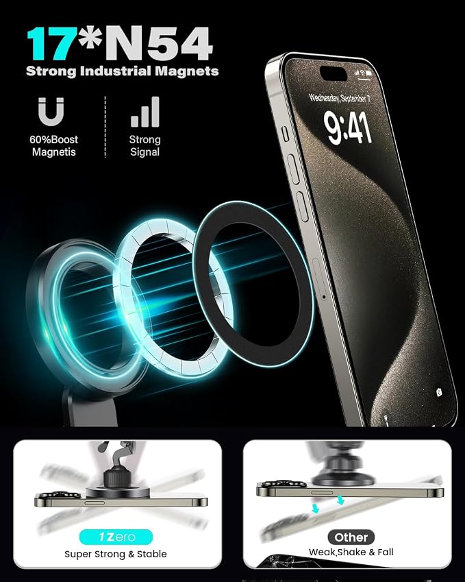 for MagSafe CD Phone Holder for Car, Foldable Longarm CD Phone Mount | 17 N54 Magnets Secure Hold, 360° Rotation, Hollow Socket Fits iPhone 12-17 Series, MagSafe Cases, Pop Grip & Ring Holders - Image 5