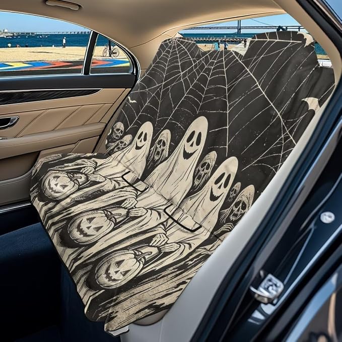 Ghost Pumpkin Spider Web Bat Print Back Seat Towel Seat Cover for Cars Halloween Decor Universal Fit for Cars SUVs Vans Trucks, Rear Seats for Gym Workouts, Dogs and Outdoor Activities by LACIYISON