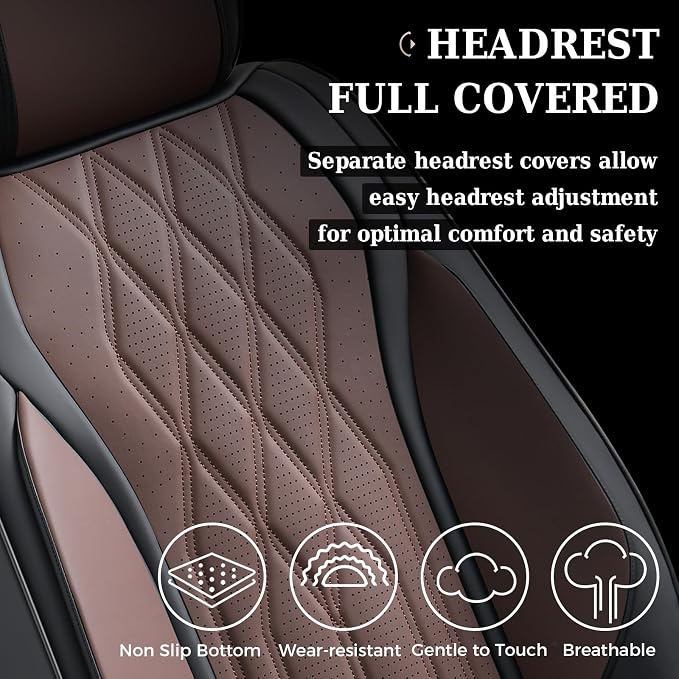 Coverado Seat Covers FullSet, 5 Seats Car Seat Protector, Waterproof Nappa Leather Cushion, Front & Rear Fit for Most Sedans SUV Pick-up Truck-Black&Coffee - Image 6