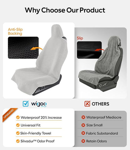 Car Seat Cover Towel, Waterproof, for Use After Gym, Gray, 2 Pack | Sweatproof, Odor-proof, Universal Fit, Machine Washable, Non-Slip Backing, Seat Covers for Car, Truck, SUV, Van - Image 6
