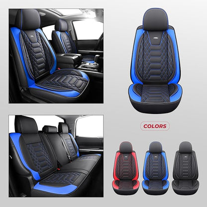 FREESOO Custom Leather for Toyota Tundra Seat Covers 2007-2013 Crewmax Cab | Fit for Crewmax Cab 5 Seats, Full Set, 60/40 Split Bench, Faux Leather, for Truck Toyota Tundra Accessories, BlackBlue - Image 7