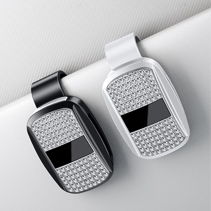 Sunglass Holder for Car Visor Clip, Push-Button Opening Car Sunglass Holder, Visor Sunglasses Holder Clip, Fits Cars, Trucks, SUVs and More (Diamond Surface Style) - Image 5