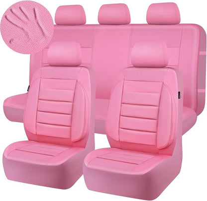 CAR PASS Pink Leather Seat Covers Full Set Universal Water Resistant 3D Foam Back Support, Luxury Comfort Automotive 5 Seat Covers for Women All Season Fit SUV,Sedan,Van, Airbag Compatible Pink - Image 9