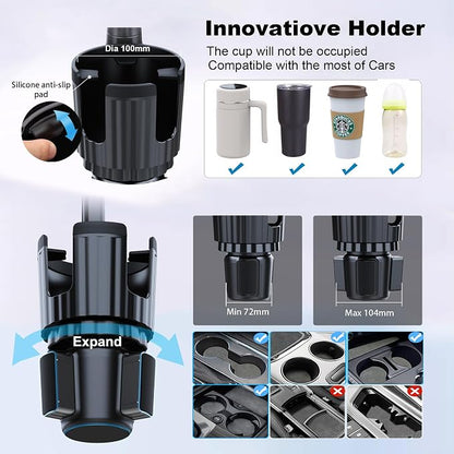 Cup Holder Phone Mount, 2 in 1 Universal Cup Holder Expander with Long Arm 360°Rotation Cup Phone Holder for Car Fits All 4-7” iPhone Galaxy Smartphones and Most Truck Bottles - Image 4