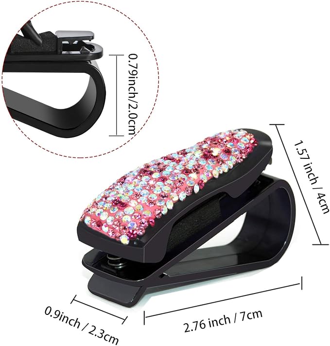 Glasses Holders for Car Sun Visor, 2 Pack Bling Crystal Rhinestones Fashion Car Eyeglasses Sunglasses Hanger Mount with Ticket Card Clip for Women Girls (Pink) - Image 2