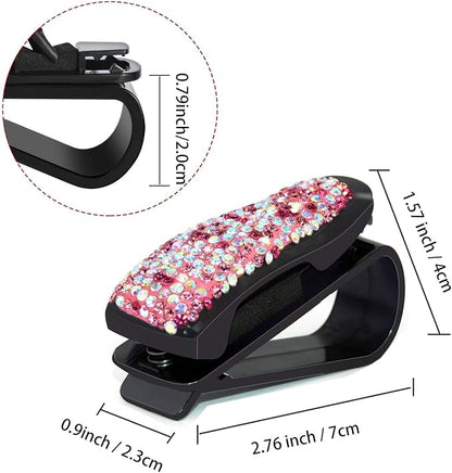 Glasses Holders for Car Sun Visor, 2 Pack Bling Crystal Rhinestones Fashion Car Eyeglasses Sunglasses Hanger Mount with Ticket Card Clip for Women Girls (Red) - Image 2