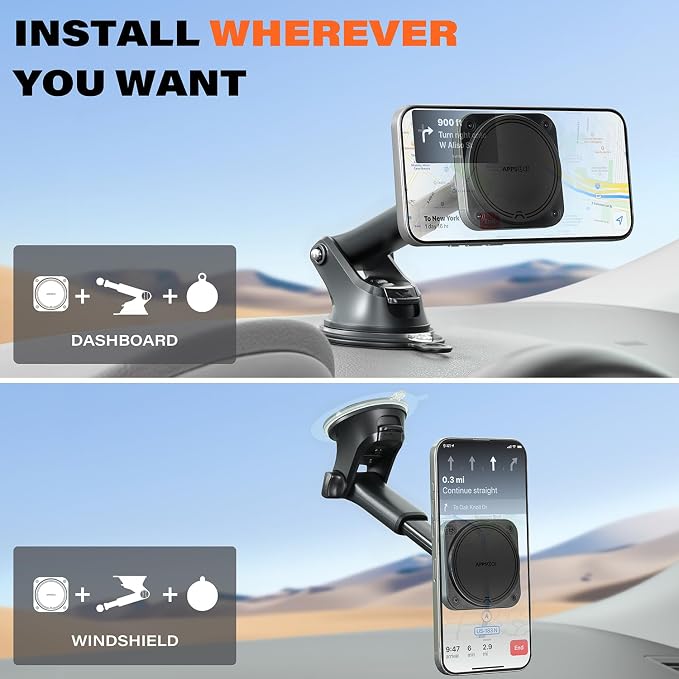 APPS2Car Magnetic Car Mount for MagSafe, Dashboard and Windshield Holder | With Telescopic Arm, Magnetic Phone Holder for Your Car, Designed for iPhone MagSafe Case - Image 7