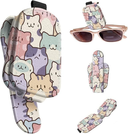 Sunglasses Holder for Car Visor, PU Leather Glasses Clip Organizer, Cute Magnetic Eyeglass Holder for Vehicle Sun Visor, Car Interior Accessory for Women & Men, Pastel Cats by Unknown