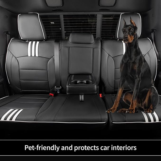 EKR Ram 1500 Seat Covers Custom Fit for RAM 1500 (Crew Cab) Laramie/Sport/Rebel 2011-2018,Waterproof Leather Black Car Seat Cover for Trucks Full Set-Faux Leather(Black with White Piping) - Image 7