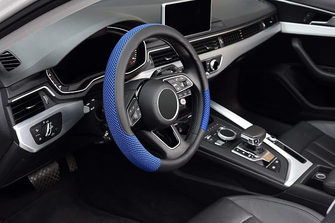 KAFEEK Steering Wheel Cover, Cooling Ice Silk Leather, 15 Inch, Blue | Breathable Mesh, Anti-Slip Car Grip, Heat Resistant for Summer, Sweat Proof Comfort - Image 6