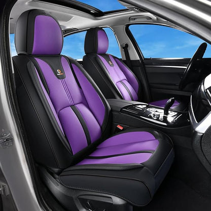 Huidasource Leather Seat Covers Luxury Nappa Leather, Seat Covers for Cars with Velcro Adjustable, Airbag Lumbar Support Cooling＆Heating, Seat Covers for SUV Fit for Most Cars SUV Trucks, Black＆Purple - Image 2