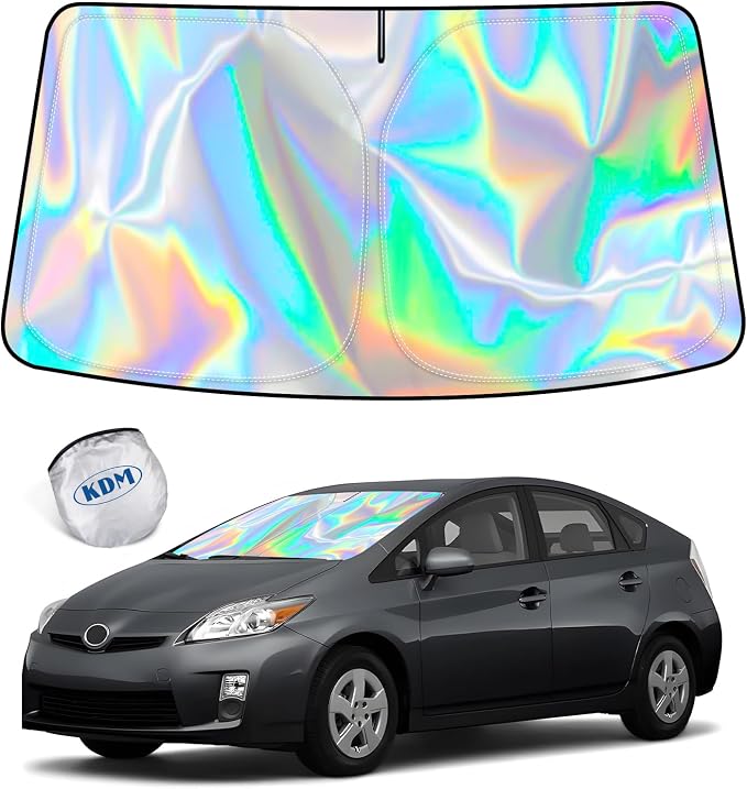 KDM Laser Style Windshield Sun Shade for 2010-2015 Toyo-ta Prius Hatchback | (Not for Prius C/Prius V),Foldable Front Reflective Windows Sunshade Visor Protector Blocks UV Rays Heat by KDM