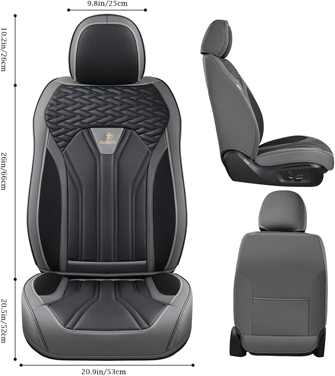Leather Seat Covers, Seat Covers Full Set, Car Seat Protectors 5 Seats, Automotive Seat Covers Fit for Most Cars Trucks SUV- Gray&Black - Image 3
