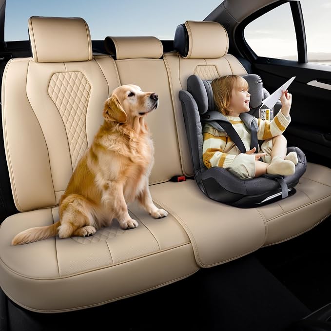 Coverado Automotive Seat Covers, Back Car Seat Cover, Rear Seat Cover, 3-Pieces Luxury Car Seat Cushion, Beige Seat Cover Seat Protector Universal Fit Most Cars - Image 3