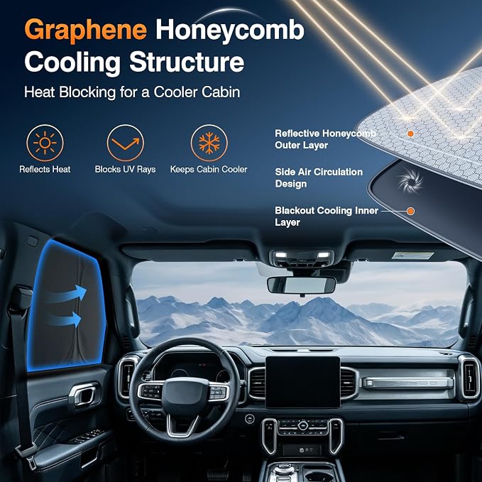Ford Bronco 2-Door Side Window Sun Shade, OEM Laser-Cut Custom Fit Graphene Honeycomb UV Heat Blocking Privacy Cover, Car Shades for Side Windows, Off-Road Camping Travel, Rear Window Sunshade, 7PCS - Image 3