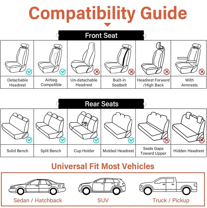 Coverado Car Seat Covers Full Set, Waterproof Nappa Leather Seat Covers for Cars, Universal 5 Seats Car Seat Covers, Front and Back Car Seat Protector, Auto Seat Covers Fit for Most Cars, Beige - Image 9
